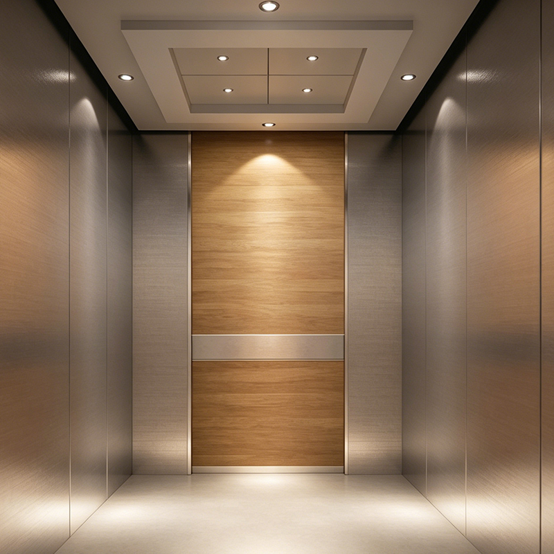Interior cabin of a machine room-less passenger elevator for residential use
